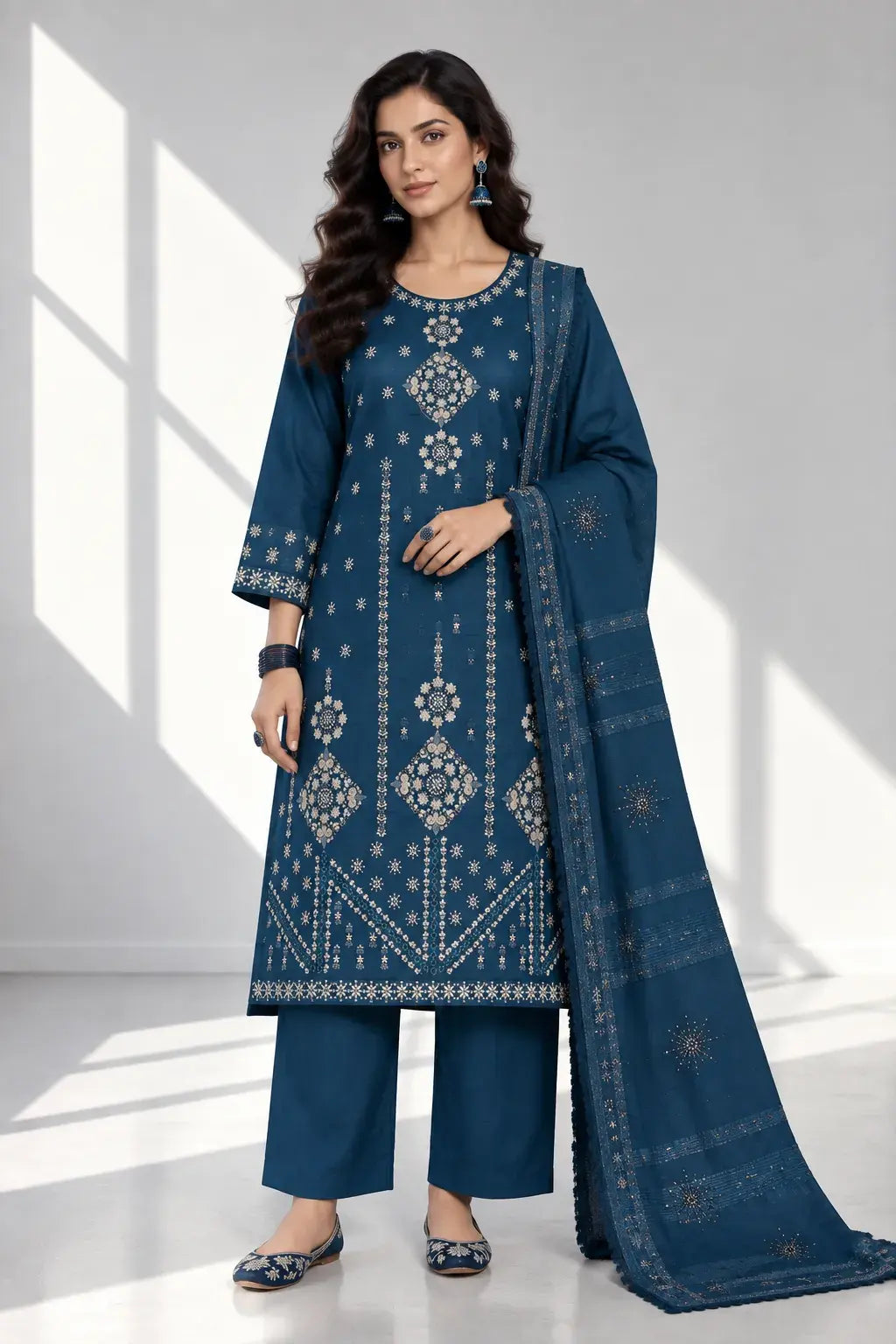 QALAM — Embroiderd Dhanak 3Pc