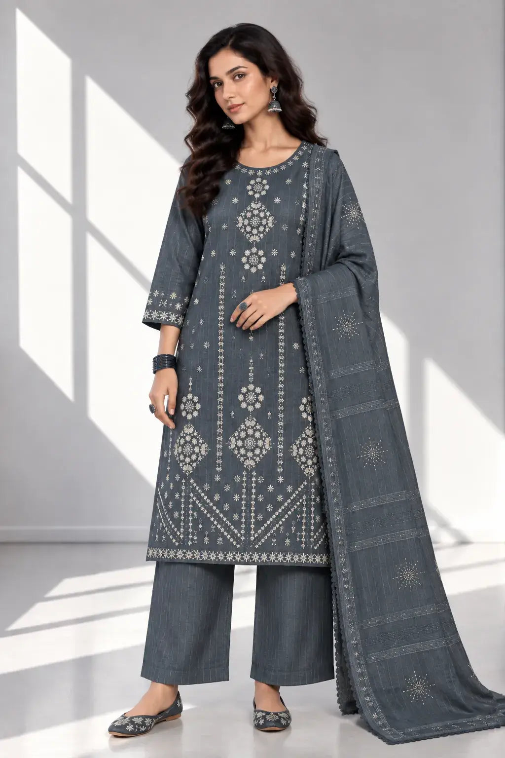 QALAM — Embroiderd Dhanak 3Pc