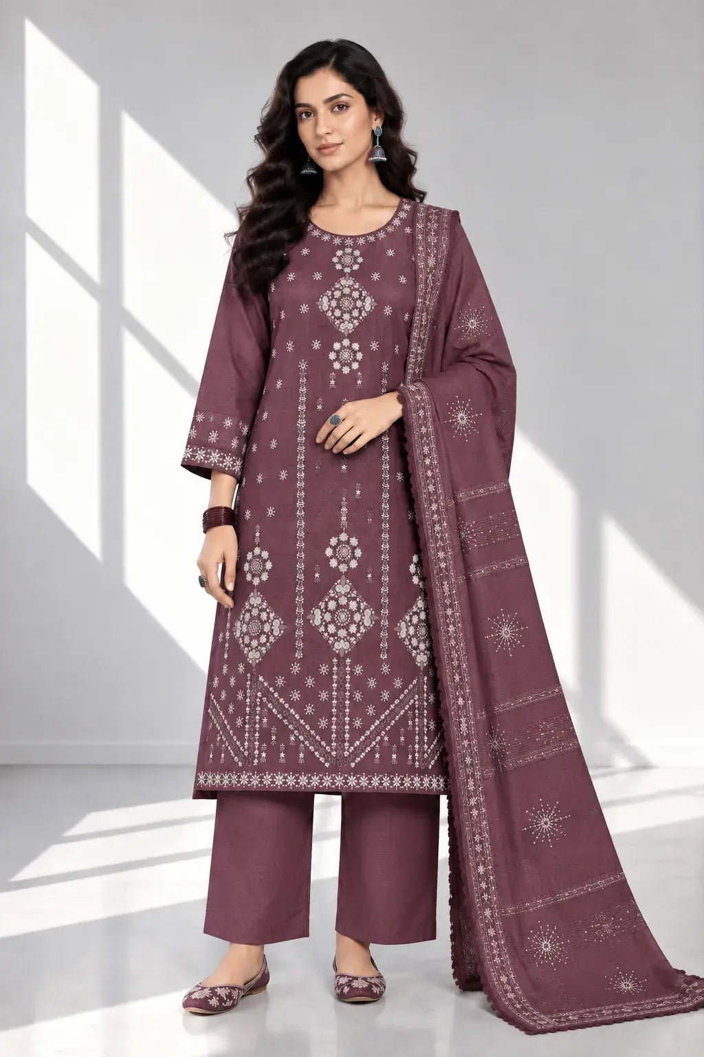 QALAM — Embroiderd Dhanak 3Pc