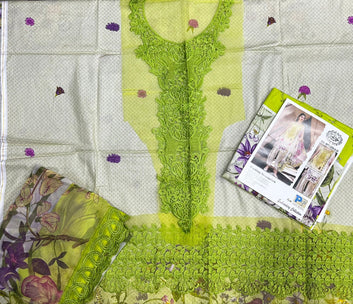 Green Lace Embroidered Lawn 3PC Suit