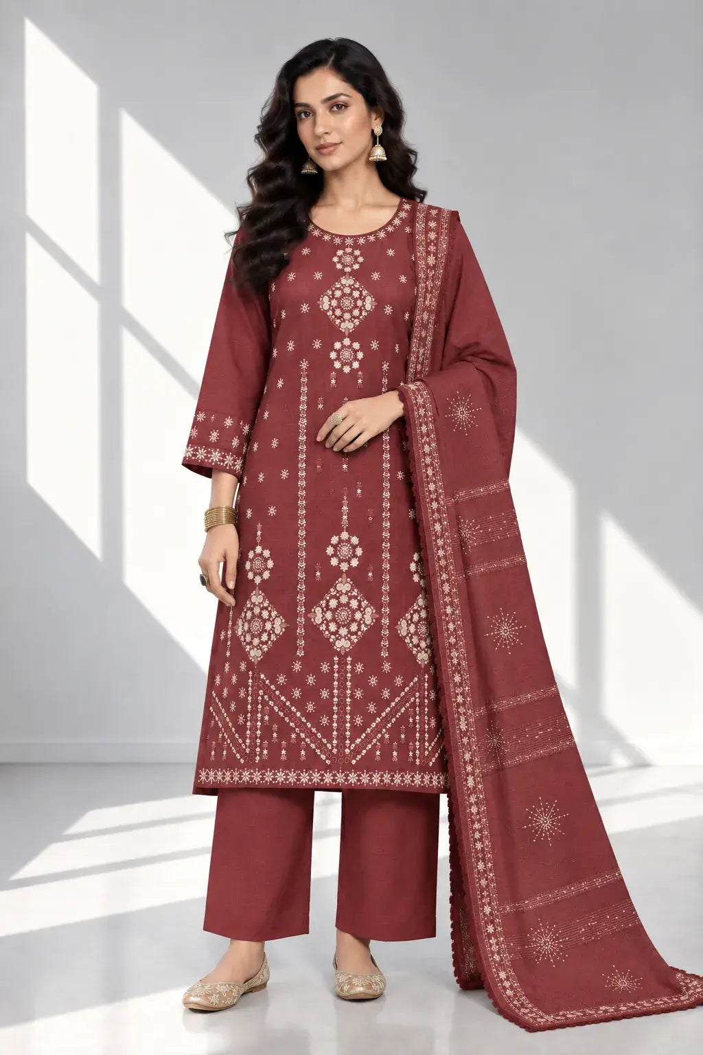 QALAM — Embroiderd Dhanak 3Pc